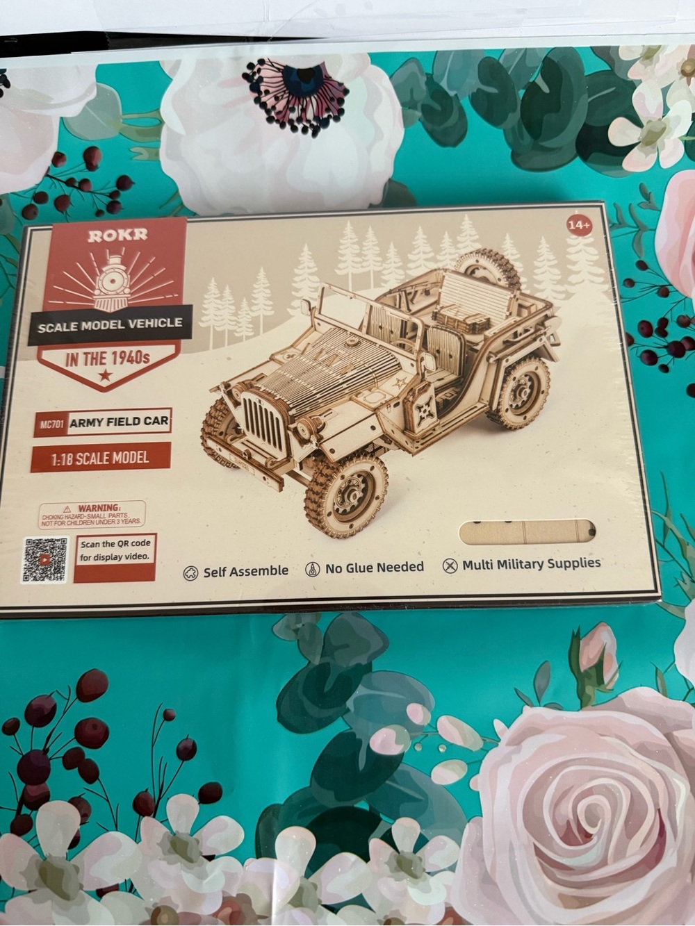 ROKR Army Field Car 3D Wooden Puzzle Model Kit 1940s Jeep MC701 NIB